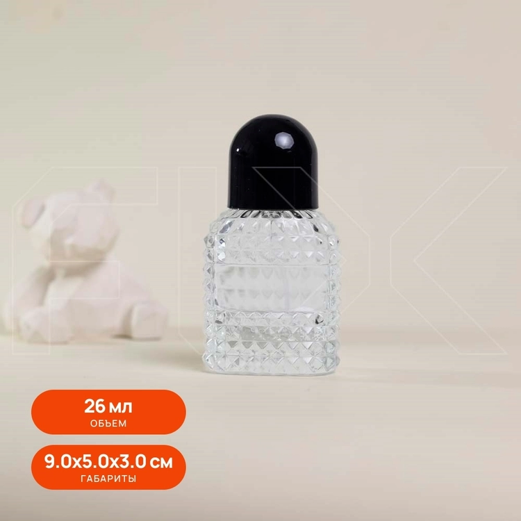 Атомайзер, 26мл, узорное стекло, черная крышка-купол 0_S280-26 BLACK