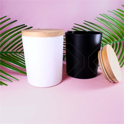 Матовая белая баночка для свечей, бамбуковая крышка, 150 мл 0_Z005-150 WHITE - фото 19570