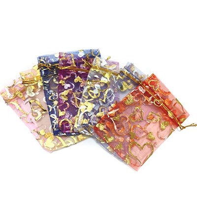 Мешочек подарочный "Золотые сердечки", органза, 9х12 см (кратно 100) MP019-9x12:BP - фото 8084