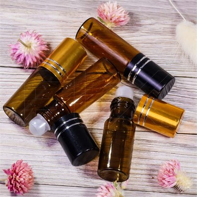 Флакон-роллер 5мл, коричневое стекло со стеклянным роликом (кратно 5) M100-5:CQ - фото 8295