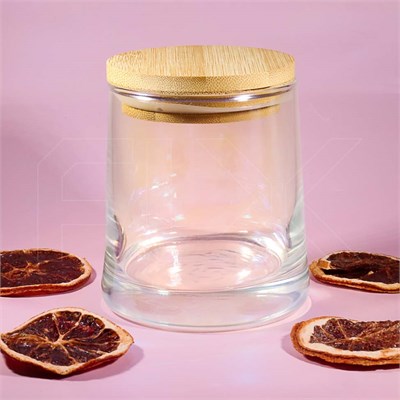 УЦЕНКА-Баночка для свечей, прозрачное стекло с голографическим эффектом, бамбуковая крышка, 200 мл UCENKA-Z001-200:EU - фото 8977