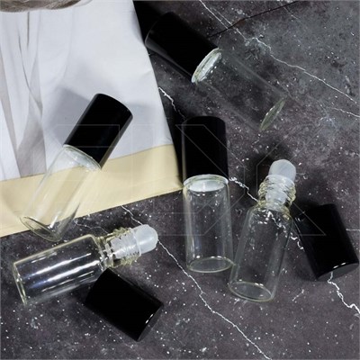 Флакон-роллер 4мл, прозрачное стекло, черная крышка без насечек (кратно 5) M102-4:AO - фото 9738