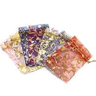 Мешочек подарочный "Золотые сердечки", органза, 9х12 см (кратно 100) MP019-9x12:BP